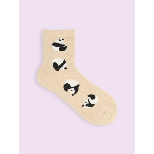 現貨 靴下屋 日本製 米色翻滾熊貓襪子 22.5-24.5cm