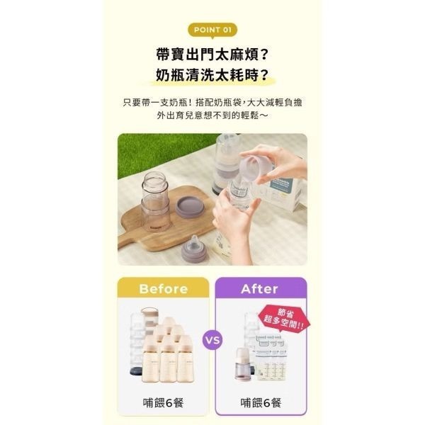 預購.MOTHER-K Ecozen旋轉伸縮拋棄式奶瓶+溫感雙鎖拋棄式奶瓶袋25入-細節圖6