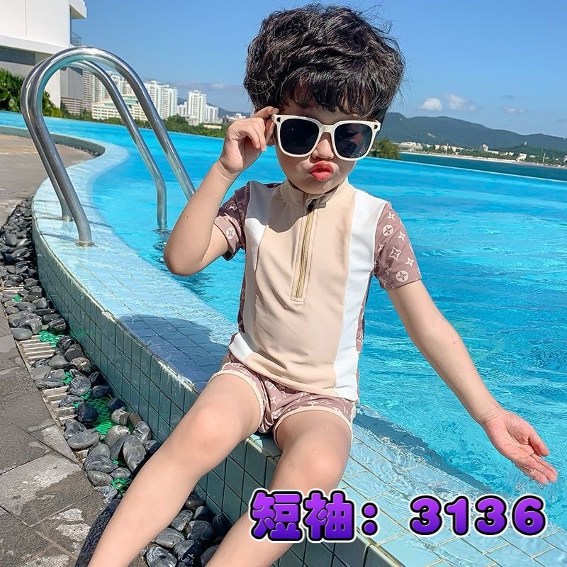 預購.男童款 短袖速乾分體泳裝 -帶泳帽-規格圖7