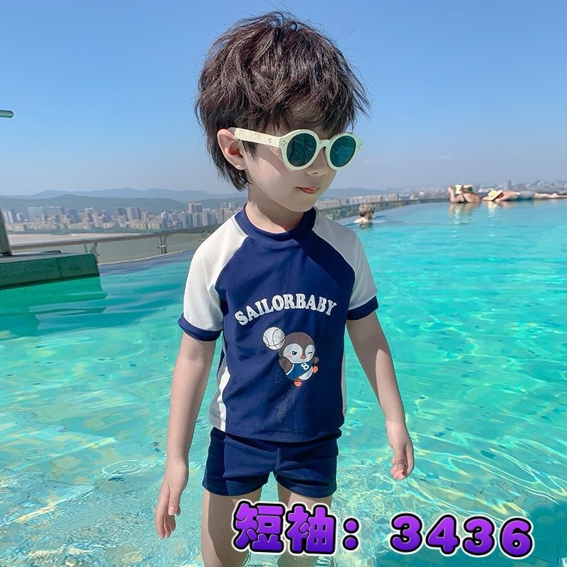 預購.男童款 短袖速乾分體泳裝 -帶泳帽-規格圖7