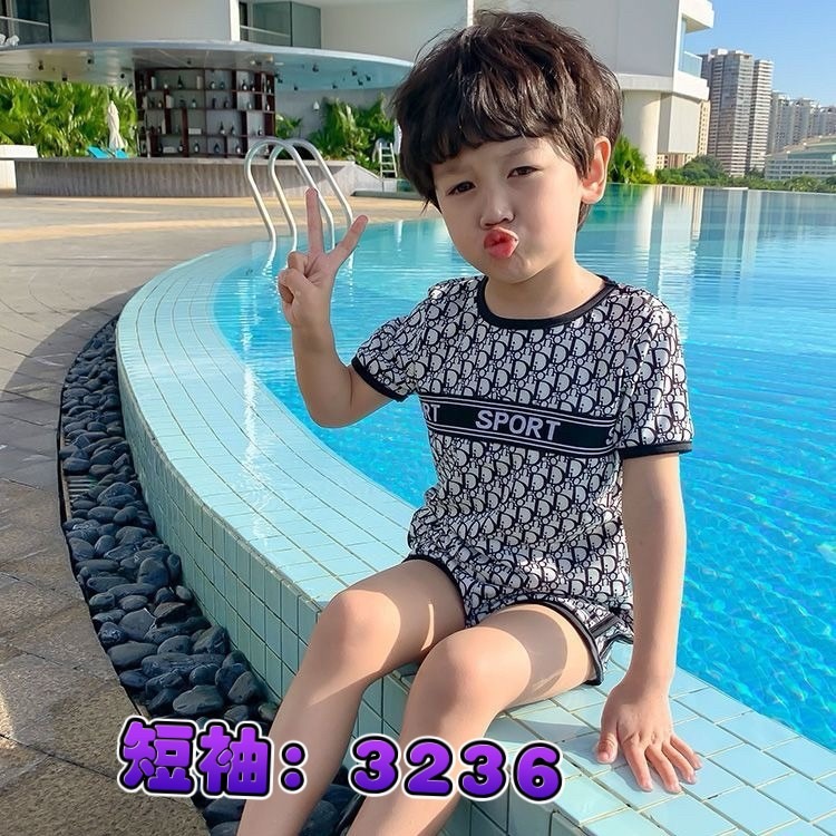 預購.男童款 短袖速乾分體泳裝 -帶泳帽-規格圖7