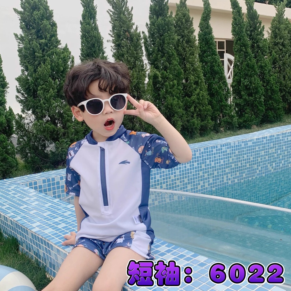 預購.男童款 短袖速乾分體泳裝 -帶泳帽-規格圖7