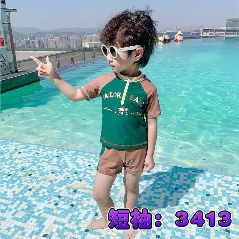 預購.男童款 短袖速乾分體泳裝 -帶泳帽-規格圖7