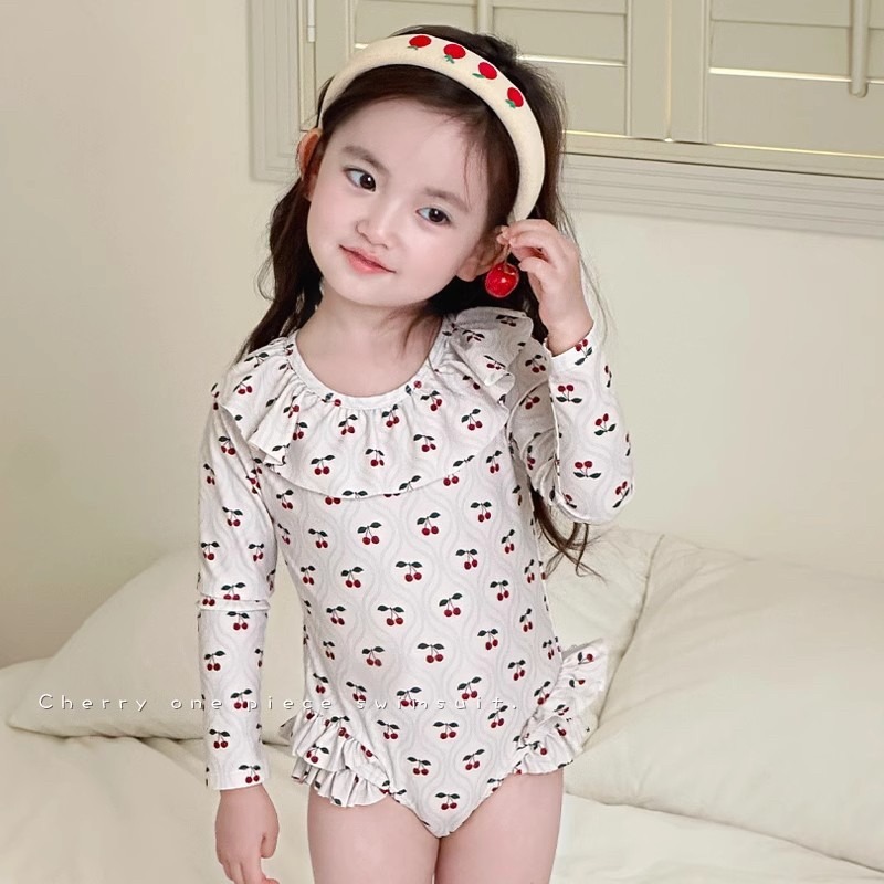 預購.ins 櫻桃 🍒速乾防曬泳衣 -帶泳帽 #068-規格圖5