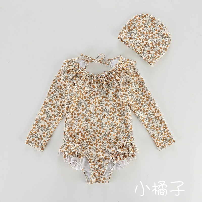 預購.丹麥長袖荷葉邊游泳衣  -帶泳帽-規格圖9