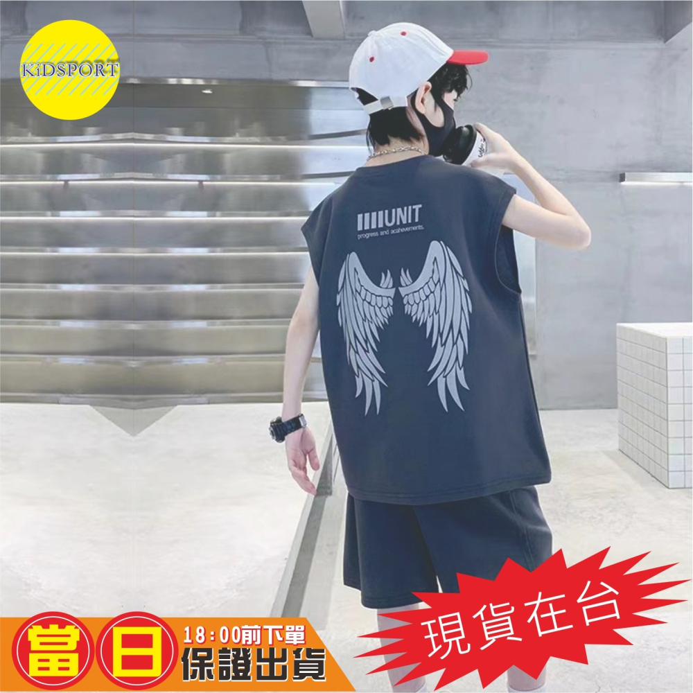 KiDSPORT🚀現貨🚀男女童速乾運動套裝桌球羽球籃球足球後背翅膀印刷套装2023中大童學校備用運動-細節圖2