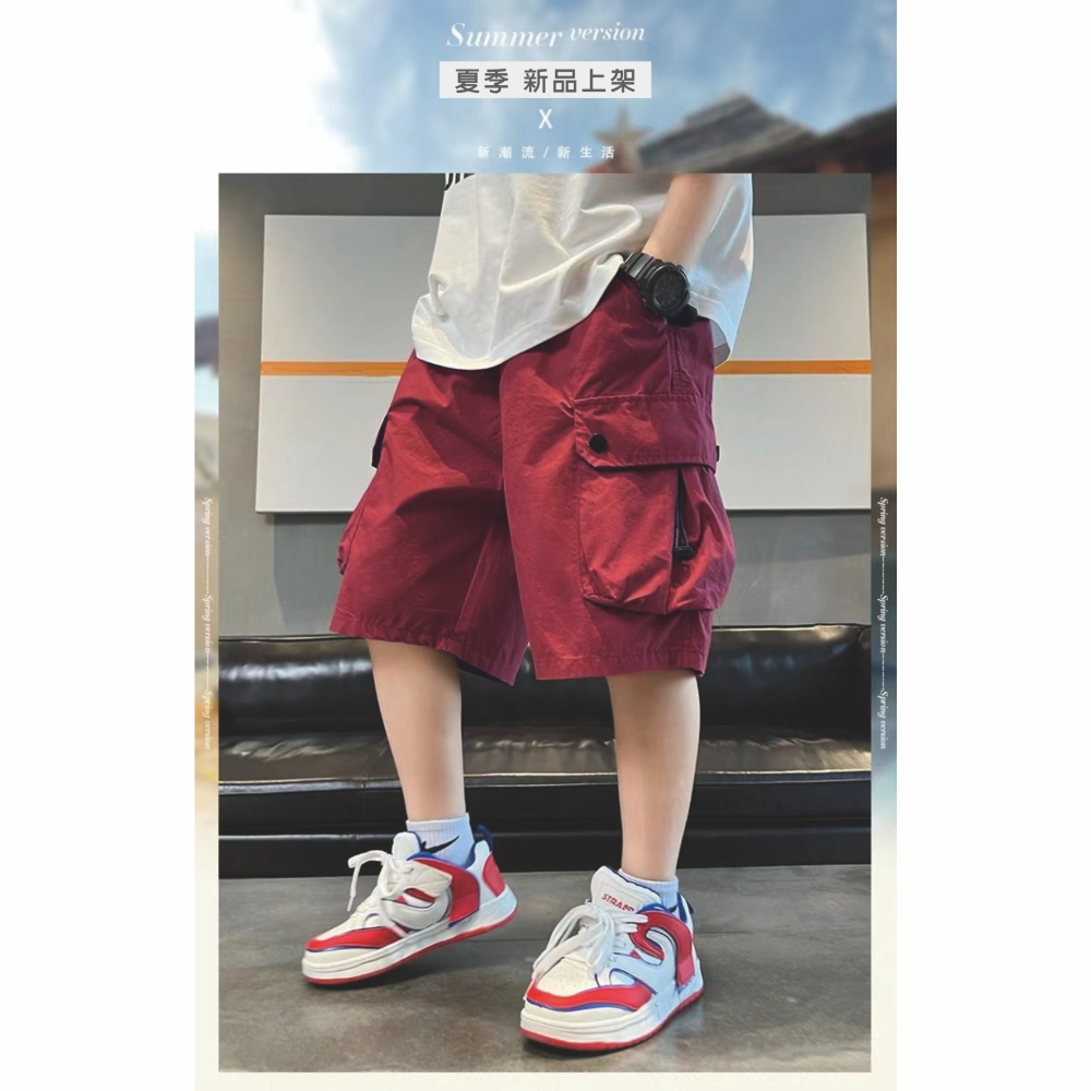 KiDSPORT🚀現貨🚀兒童男童女童新款2025夏季輕薄款帥氣五分工裝口袋褲帥氣兒童中大童短褲-細節圖8
