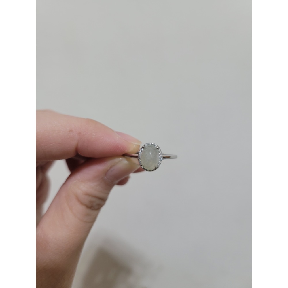 天然翡翠蛋面戒指 925銀-細節圖2