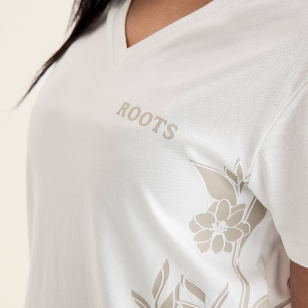 RS代購 Roots全新正品優惠 Roots女裝-繽紛花卉系列 花卉印花V領短袖T恤 滿額即贈購物袋-細節圖6