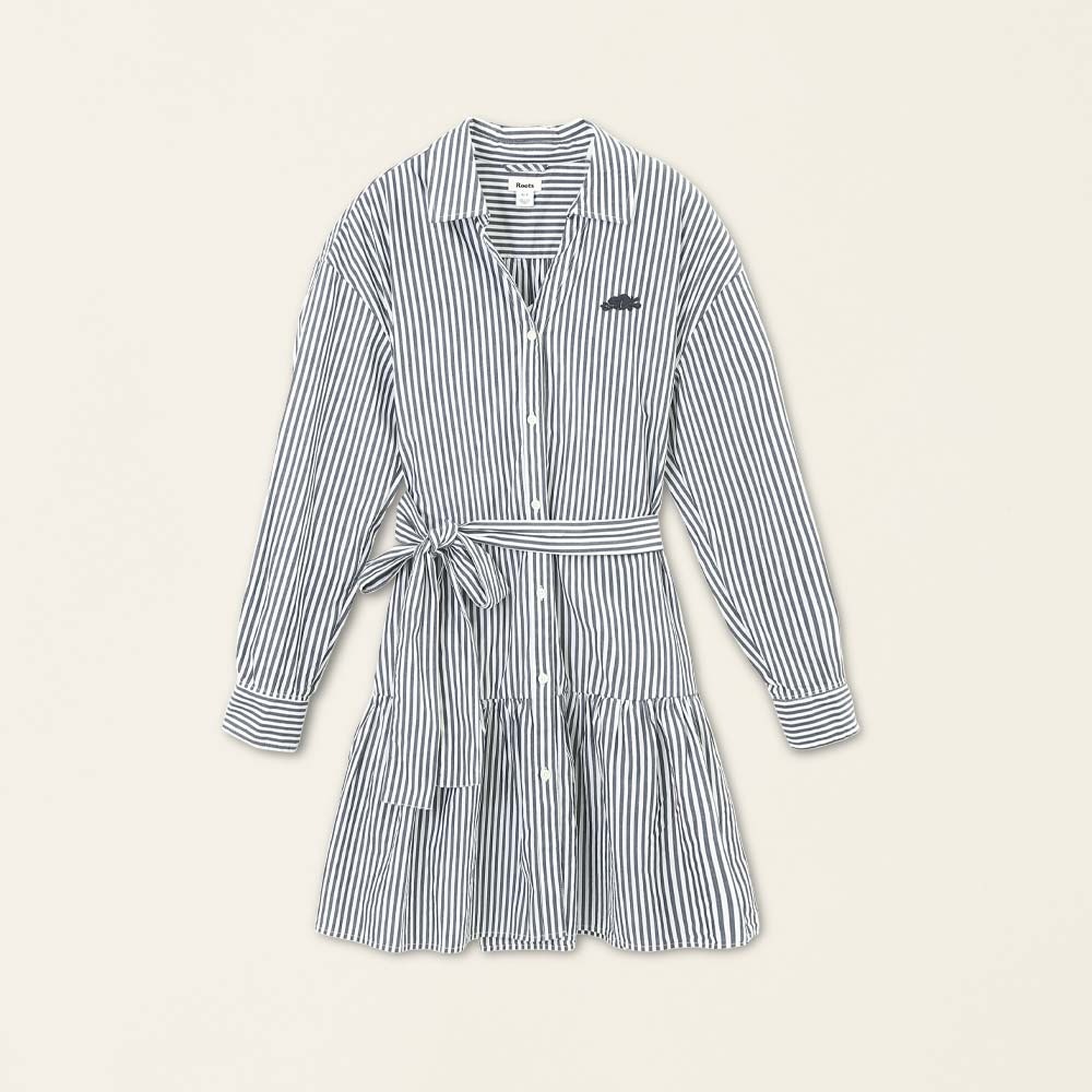 RS代購 Roots全新正品優惠 Roots女裝-舒適生活系列 刺繡海狸LOGO有機棉拼接襯衫洋裝 滿額贈購物袋-細節圖3