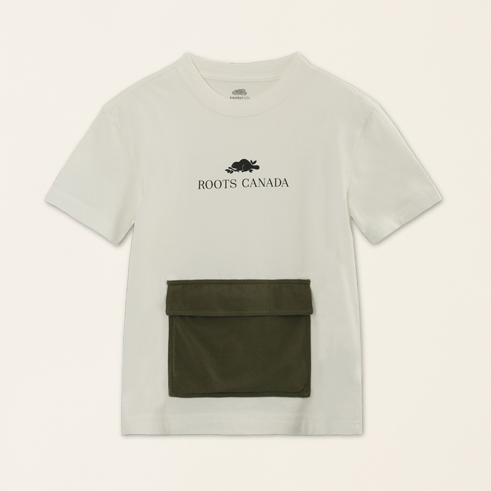 RS代購 Roots全新正品優惠 Roots童裝-舒適生活系列 大口袋文字LOGO有機棉短袖T恤 滿額贈袋子-細節圖4