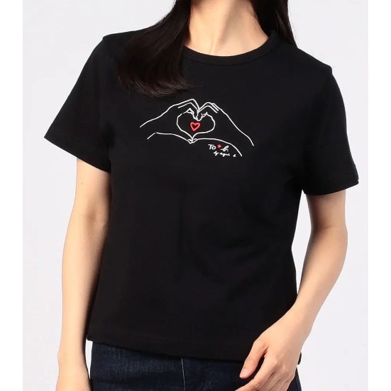 RS代購 - Agnes b全新正品優惠 Agnes b女裝-To be 手比愛心短袖上衣 贈送品牌袋子-細節圖6