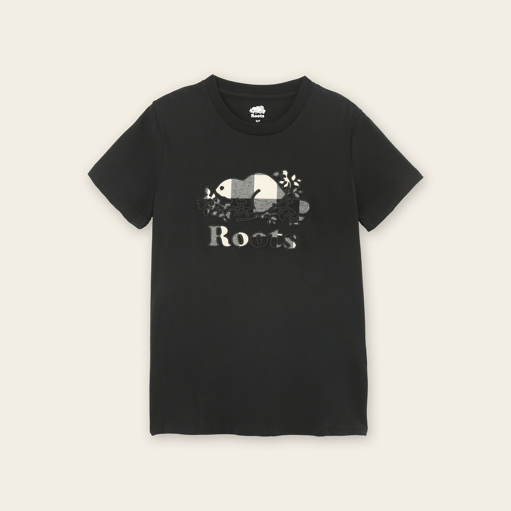 RS代購 Roots全新正品優惠 Roots女裝-經典小木屋系列 格紋海狸LOGO短袖T恤 滿額即贈購物袋-細節圖4