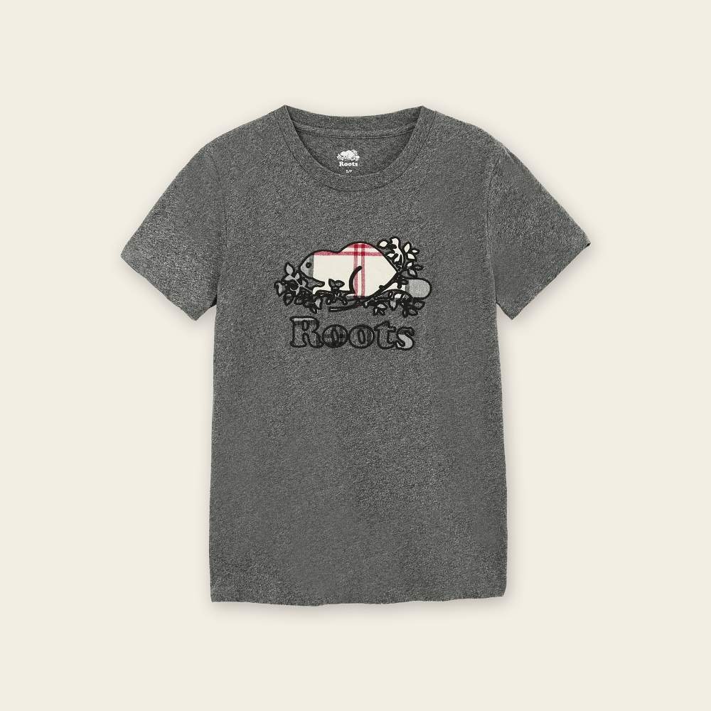 RS代購 Roots全新正品優惠 Roots女裝-經典小木屋系列 格紋海狸LOGO短袖T恤 滿額即贈購物袋-細節圖5