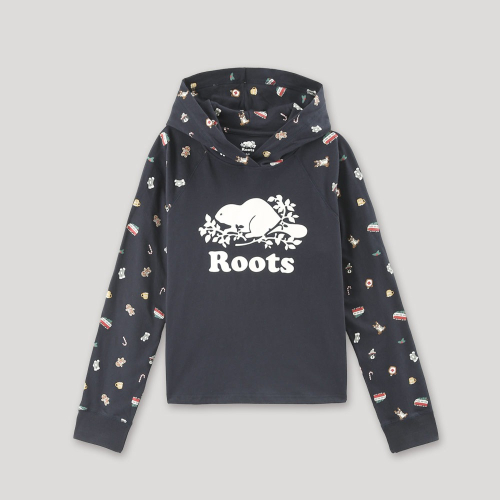 RS代購 Roots全新正品優惠 Roots女裝-經典傳承系列 印花連帽長袖上衣 滿額即贈購物袋