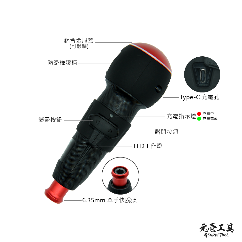 【元壹工具】電動起子組  附4款六角起子頭 GES-01-細節圖2