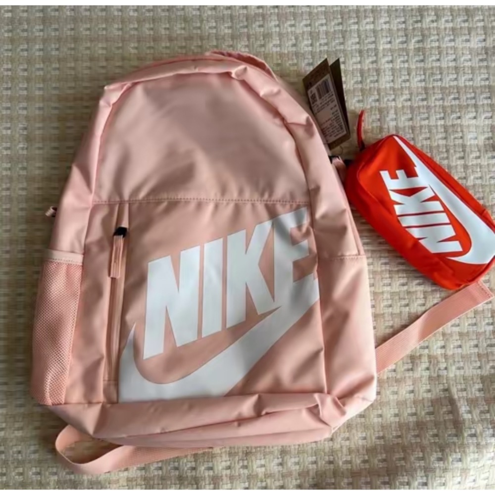 Nike 珊瑚橘後背包 書包 水壺袋 造型筆袋-細節圖3