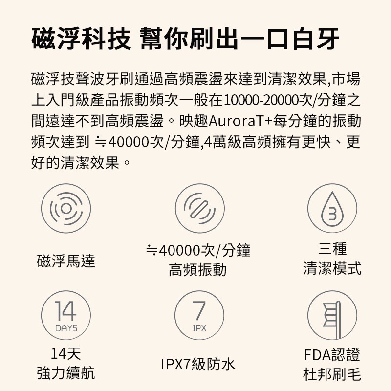 映趣 ENCHEN 磁浮電動牙刷aurora T+ 小米 映趣 電動牙刷 牙刷頭 美國FDA 認證刷毛 充電長效-細節圖2