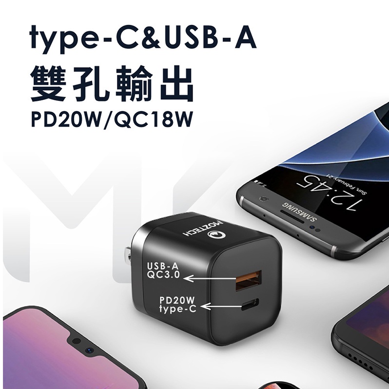 MOZTECH M1 M系列快充頭 雙孔極速快充頭 充電頭 旅行充電頭 雙輸出孔 USB-A P PD20W+QC3.-細節圖4