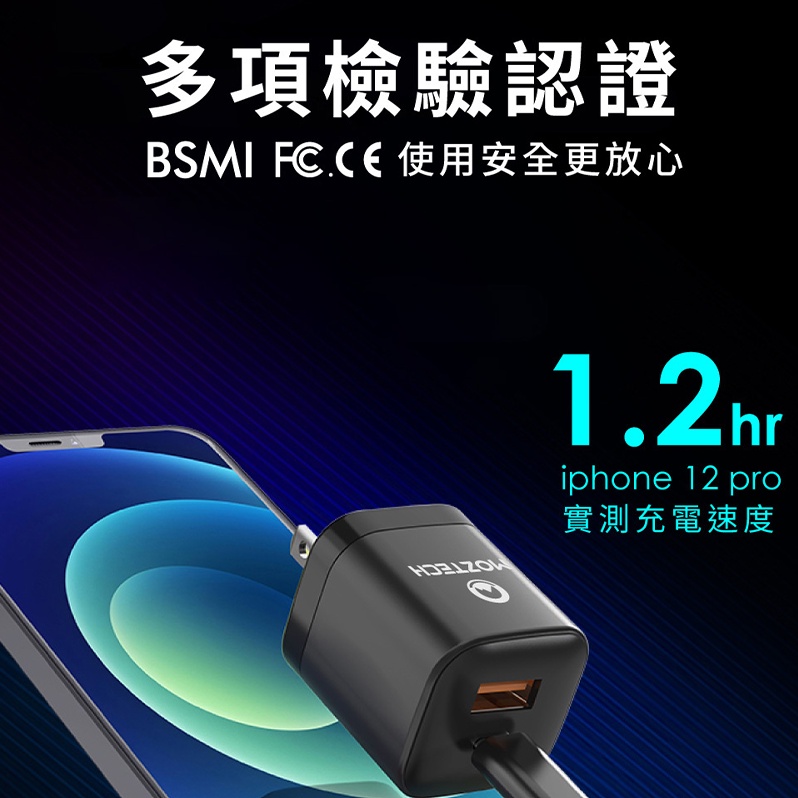 MOZTECH M1 M系列快充頭 雙孔極速快充頭 充電頭 旅行充電頭 雙輸出孔 USB-A P PD20W+QC3.-細節圖5