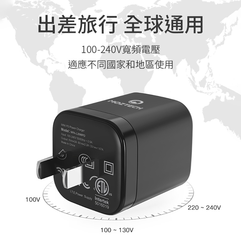 MOZTECH M3 M系列快充頭 迷你極速快充頭 PD20W 充電頭 旅行充電頭 PD頭 快充頭 快充 旅行 好收納-細節圖6