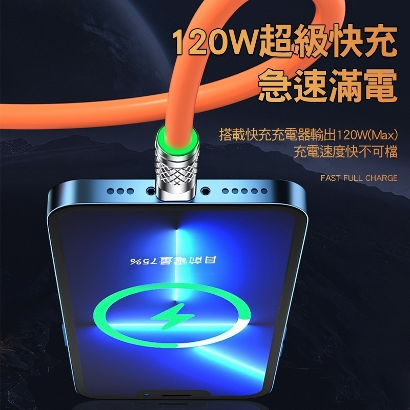 鋅合金矽膠加粗充電線 6A閃充傳輸線 快充線 充電線 機客線 快速充電 閃充線 數據線 120W/6A 機客線-細節圖8