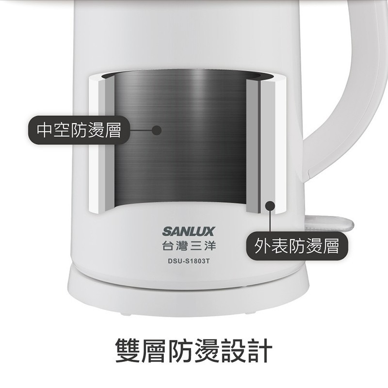 SANLUX 台灣三洋 1.8L雙層防燙不鏽鋼電茶壺 DSU-S1803T 沖茶 咖啡壺 熱水壺 煮水壺 泡茶壺-細節圖4