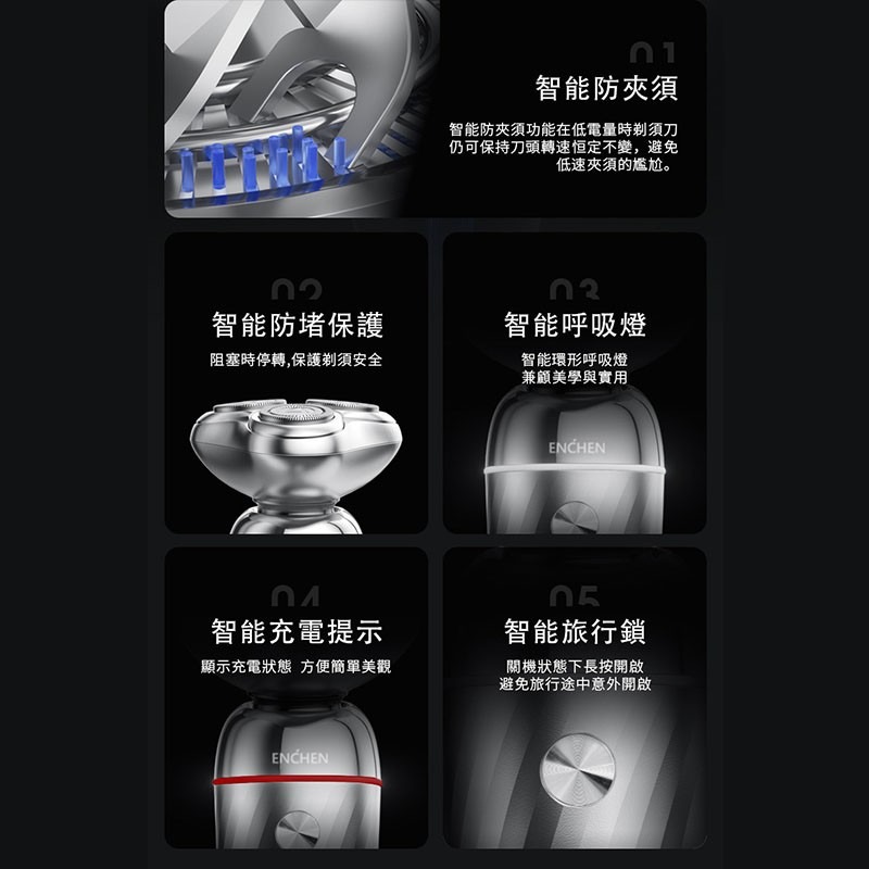 映趣銀翼X7刮鬍刀 ENCHEN 無死角 男性 刮鬍刀 真空電鍍 拆卸式刀頭 磁吸 快拆 出差旅遊必備 自動 研磨 智能-細節圖4