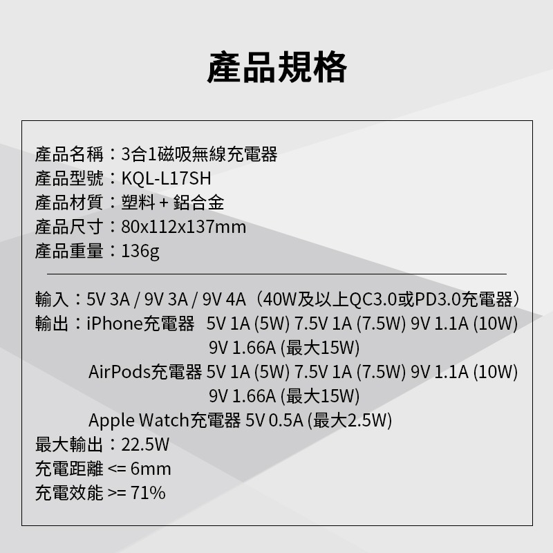 VAP 三合一磁吸無線充電器 無線充電器  蘋果/安卓 Qi 無線充電盤  三合一充電座 無線充電座 三合一-細節圖5