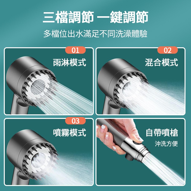 戴噴增壓蓮蓬頭 蓮蓬頭 增壓過濾蓮蓬頭 增壓花灑 浴室手持按摩花灑 加壓蓮蓬頭 出水三擋 一鍵止水-細節圖4