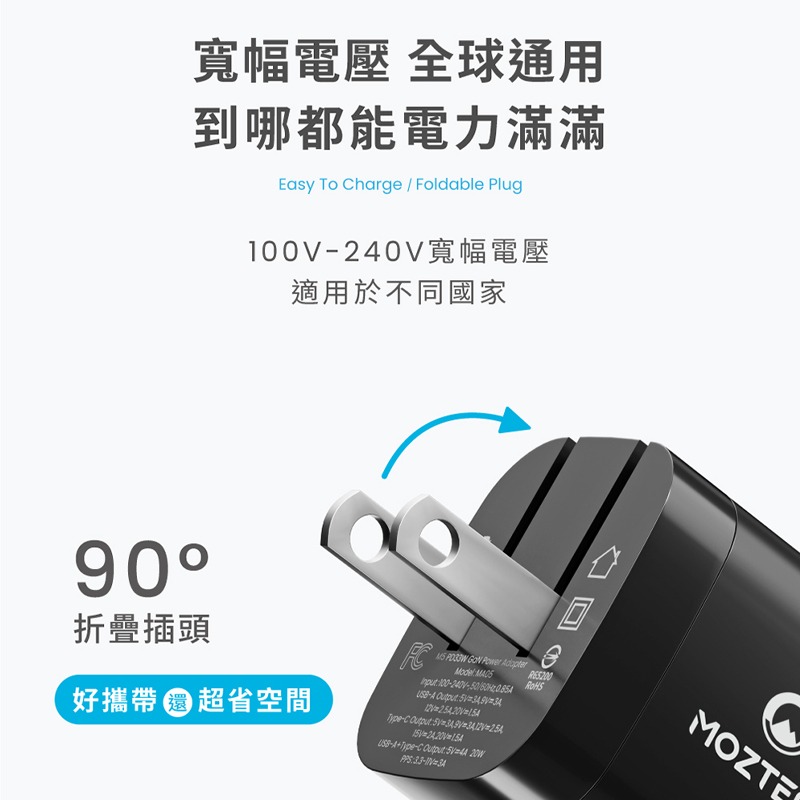 萬魔 MOZTECH M5 PD33W GaN雙孔電源供應器 萬魔充電器 萬魔充電頭 快充頭 氮化鎵 豆腐頭 雙孔充電器-細節圖6