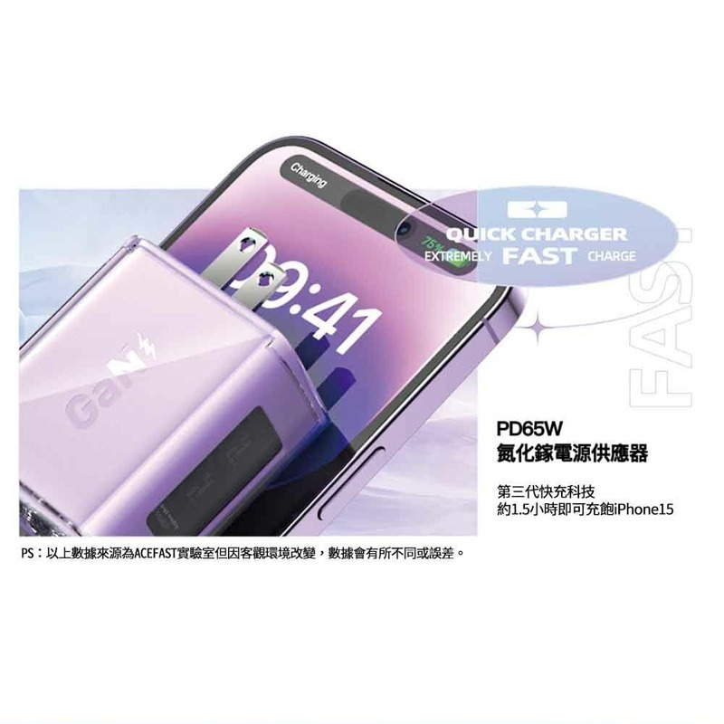 ACEFAST 探索系列 PD65W氮化鎵(2C+1A)電源供應器A47 充電頭 充電器 豆腐頭 快充頭 電源供應器 手-細節圖5