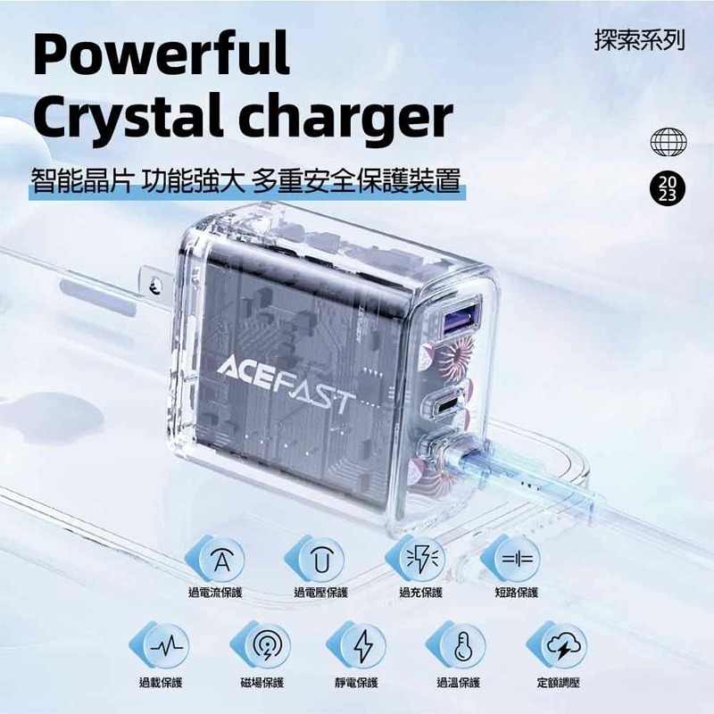 ACEFAST 探索系列 PD65W氮化鎵(2C+1A)電源供應器A47 充電頭 充電器 豆腐頭 快充頭 電源供應器 手-細節圖6