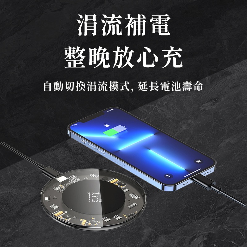 樂米 LARMI 15W 透明無線充電盤 無線充電盤 充電板 適用 IPHONE 無線快充 充電盤 15W快充 透明款-細節圖5