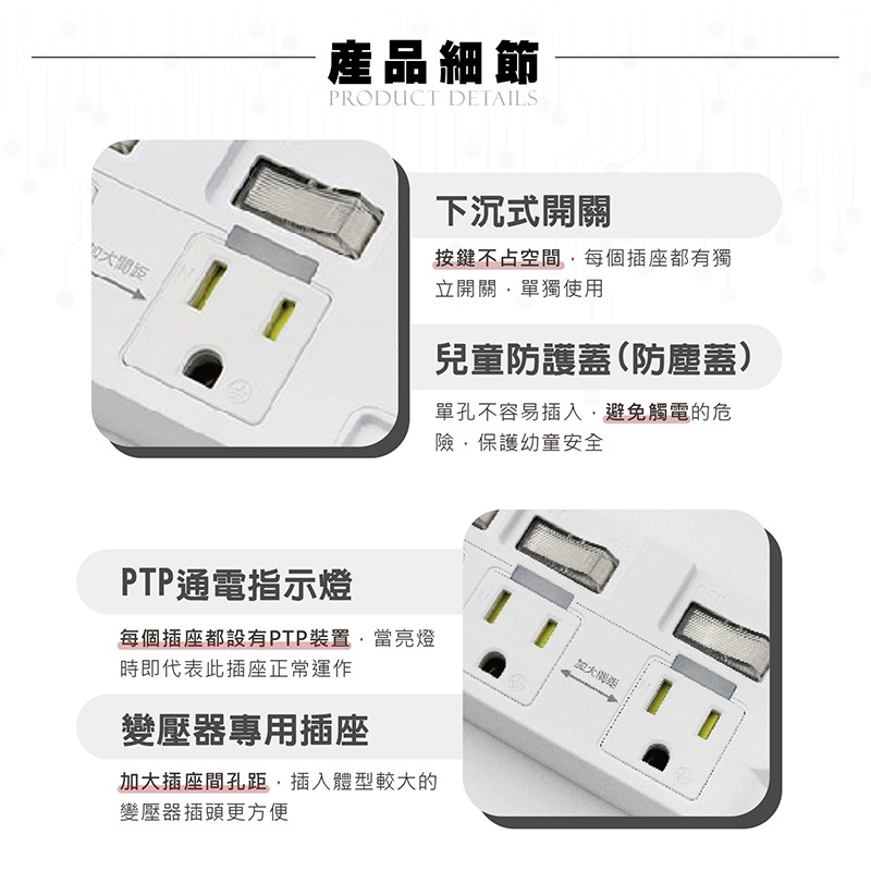 Palladium 4開3插3P 45W 氮化鎵USB超級閃充延長線 C-67PLC 延長線  4開3 新安規 BSMI-細節圖3