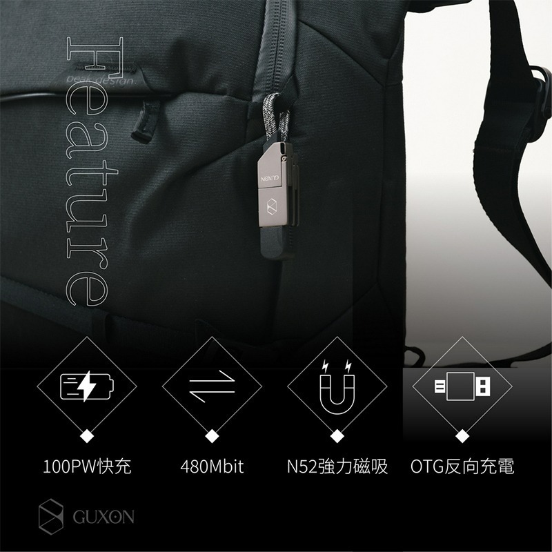 GUXON古尚 四合一鑰匙圈快充充電線  鑰匙圈快充充電線 磁吸 傳輸線 數據線 掛飾充電線 lightning Typ-細節圖8