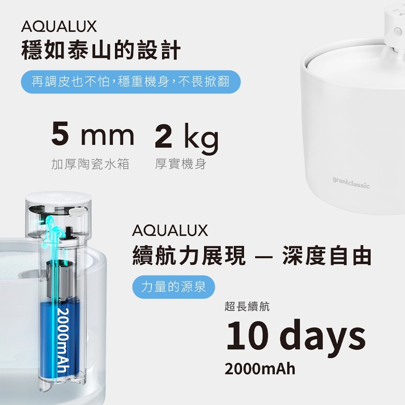 喝不停 AquaLux 寵物智能陶瓷飲水機 貓狗寵物智慧陶瓷飲水機 寵物飲水機 陶瓷 智慧飲水機 長效續航 易清潔 靜音-細節圖4