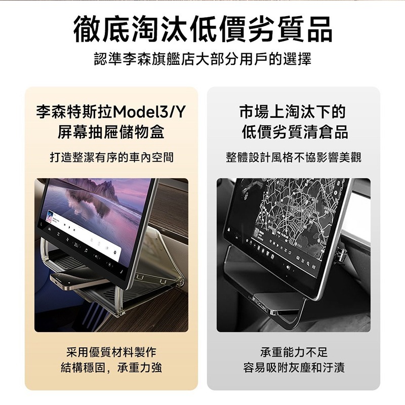 Lisen 特斯拉螢幕抽屜儲物盒 車用收納盒 置物 支架 置物盒 收納盒 屏幕儲物盒 螢幕置物盒 Tesla model-細節圖3