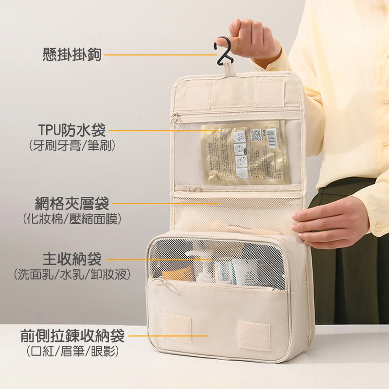旅行掛鉤盥洗包 旅行掛勾收納包 防水洗漱包 盥洗包 化妝包 大容量 旅行包 收納袋 漱洗包 梳洗包 防水包-細節圖4