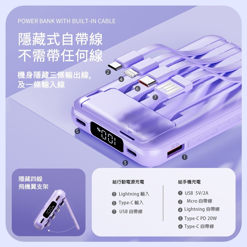 ONAIR X1隱藏飛機翼 隱藏四線支架無線磁吸行動電源 自帶線 10000mAh 行動電源 磁吸行動電源 無線磁吸行動-細節圖5