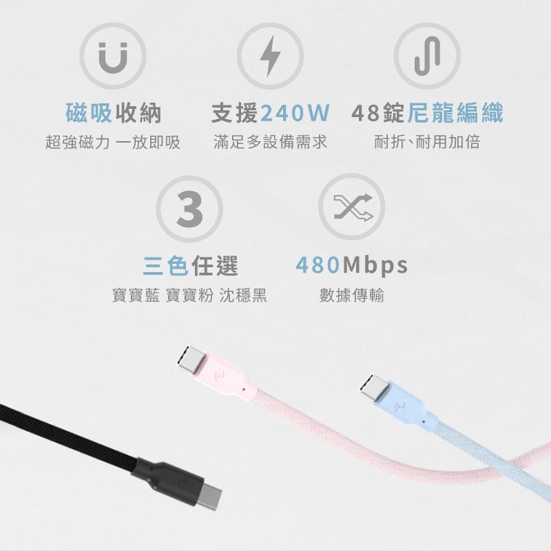Allite Easy Cable 磁吸收納編織快充線 磁吸快充線  TYPE-C快充線  USB-C to USB-C-細節圖2