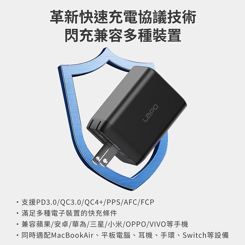 LaPO GaN 65W三孔快充氮化鎵電源供應器 快充頭 PD快充 充電器 三孔 旅充 氮化鎵 電源供應器-細節圖5