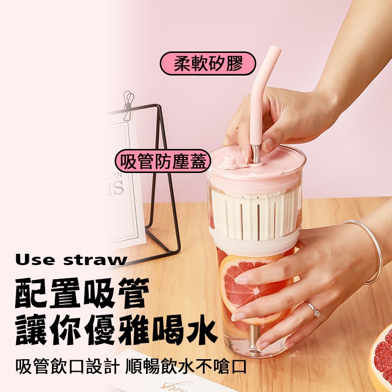 雙層吸管玻璃保溫杯 雙層吸管杯 雙飲杯 飲料杯 隨行杯 手搖飲 隨身杯 環保杯 咖啡隨行杯 吸管杯 玻璃隨行杯 水杯 杯-細節圖6