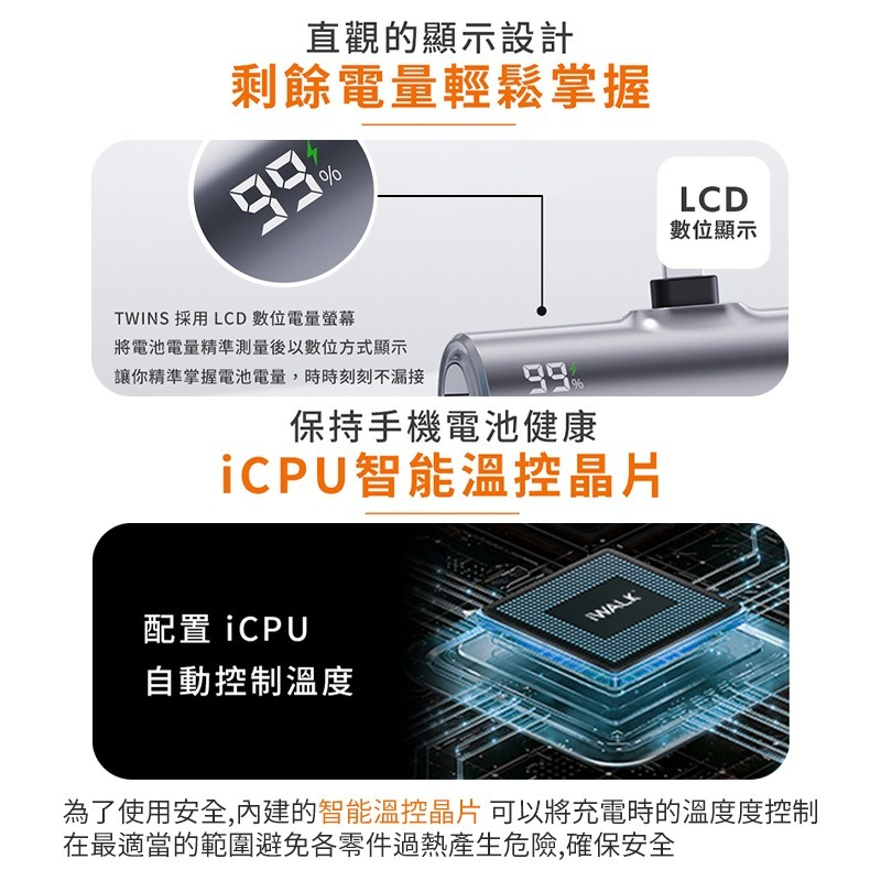 iWALK Twins雙頭口袋電源 附保護套 20W快充4900mAh 迷你行動電源 口袋寶 快充 蘋果/安卓 口袋電源-細節圖7