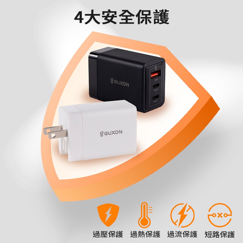 GUXON古尚 65W 氮化鎵GaN充電頭 3孔(2TYPE-C、1USB-A) 電源供應器 石墨烯黃銅散熱 充電器-細節圖8