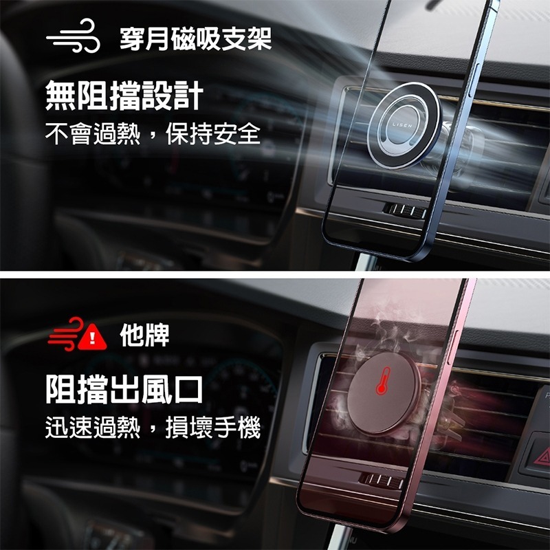 Lisen MagSafe 穿越磁吸支架 磁吸支架 手機支架 車用支架 出風口支架 手機架 車架 汽車支架 導航支架-細節圖6