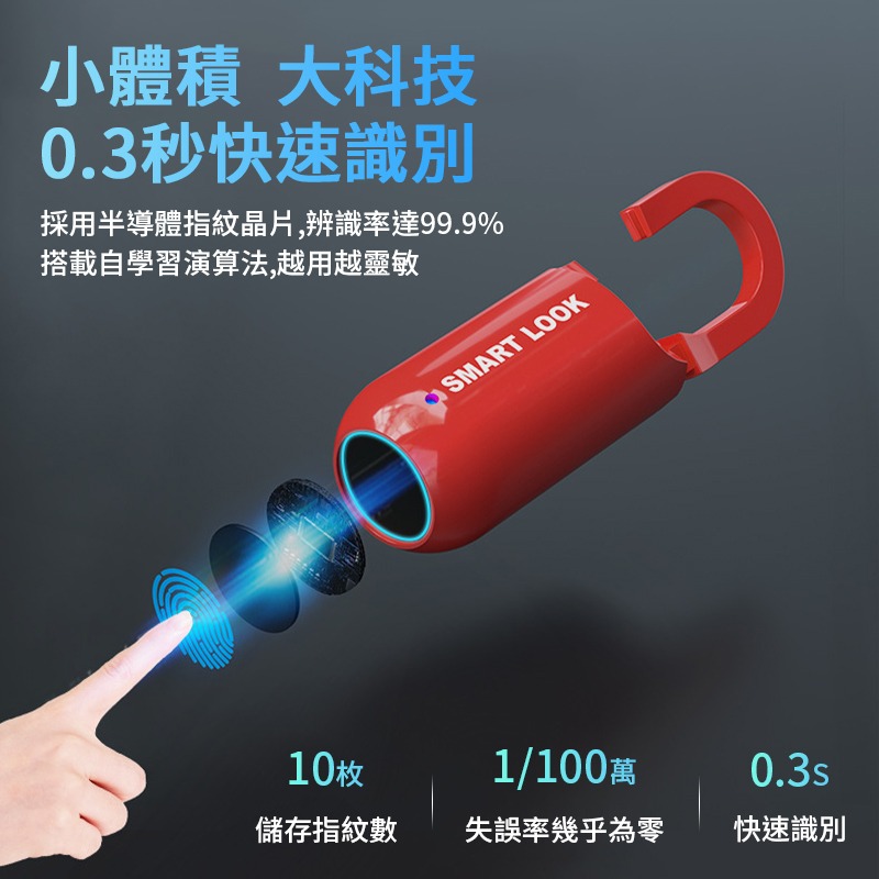 迷你指紋掛鎖 USB 智能生物識別指紋門鎖 旅行快速解鎖 無鑰匙行李鎖電子鎖 迷你 快速解鎖 智能解鎖 電子鎖 指紋辨識-細節圖3