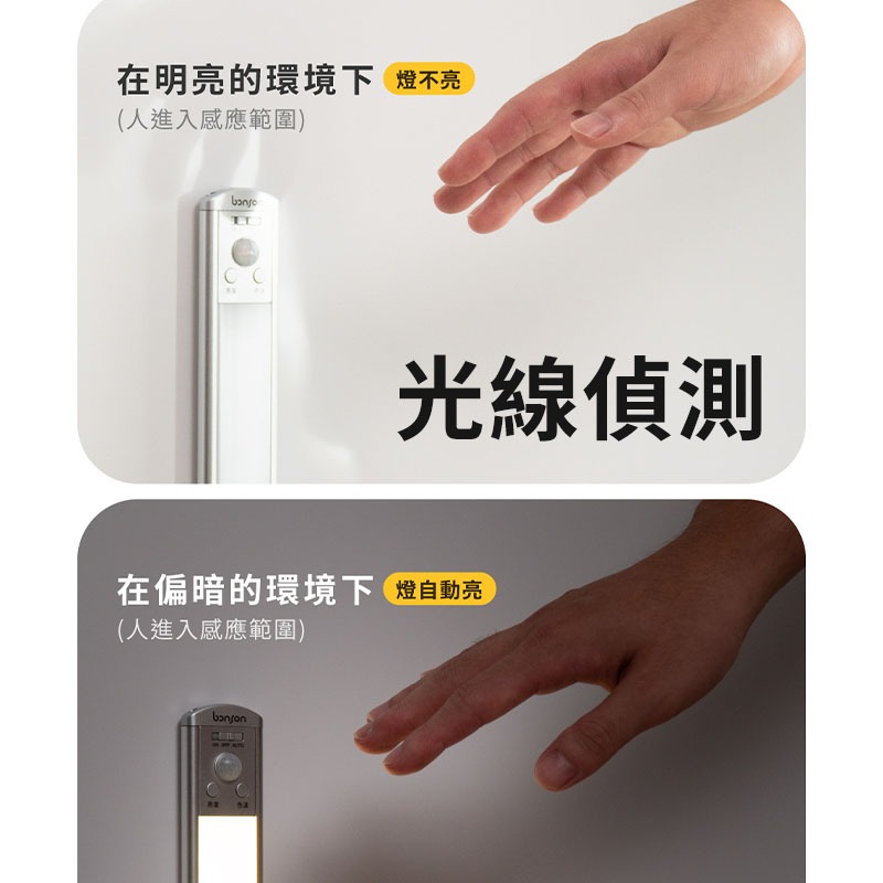 MOZTECH bonson LED人體感應燈 30cm 磁吸燈 USB充電 小夜燈 櫥櫃燈 智能氛圍燈 紅外線人露營燈-細節圖4
