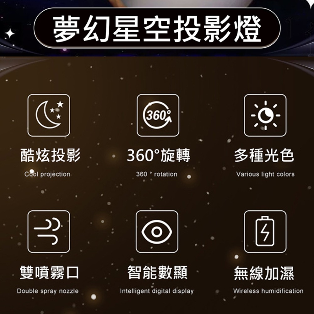 星空投影加濕器 星空雙噴加濕器 香薰機 夜燈 星空燈 USB充電無線 加濕器 大容量 香氛機 空氣加濕機 保濕 投影燈-細節圖3