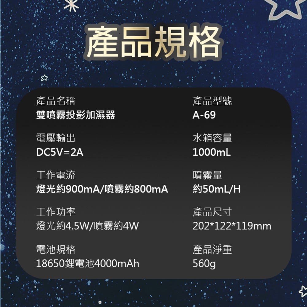 星空投影加濕器 星空雙噴加濕器 香薰機 夜燈 星空燈 USB充電無線 加濕器 大容量 香氛機 空氣加濕機 保濕 投影燈-細節圖9